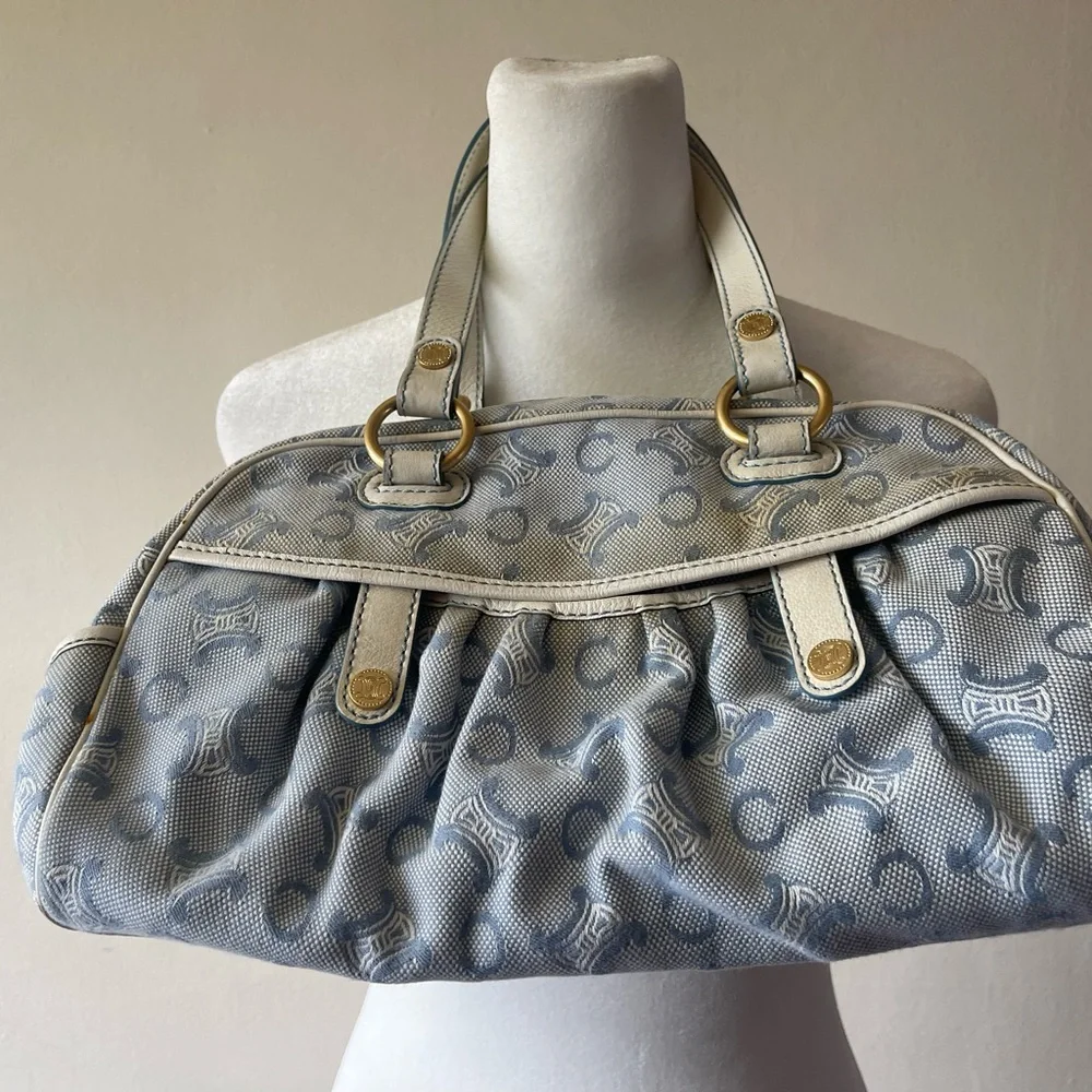 CELINE C Macadam Canvas Hand Bag Light Blue - Picture 11 of 14